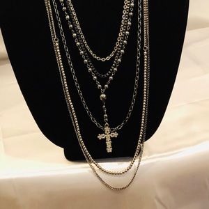 Long Cross Multi Strand Necklace